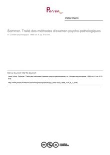 Sommer. Traité des méthodes d examen psycho-pathologiques - compte-rendu ; n°1 ; vol.6, pg 613-616