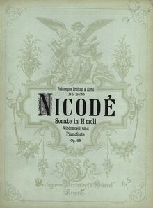 Partition couverture couleur, violoncelle Sonata, B minor, Nicodé, Jean Louis