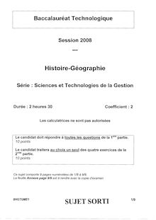 Histoire - Géographie 2008 S.T.G (Communication et Gestion des Ressources Humaines) Baccalauréat technologique
