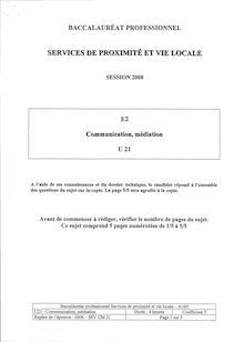 Communication, médiation 2008 Bac Pro - Services de proximité et vie locale