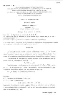 Mathématiques I 1999 Classe Prepa PSI Concours Mines-Ponts