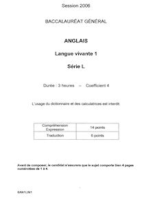 Anglais LV1 2006 Littéraire Baccalauréat général
