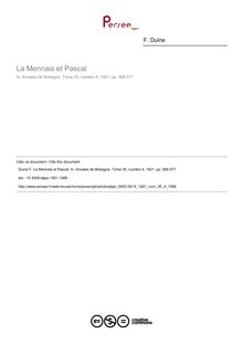 La Mennais et Pascal - article ; n°4 ; vol.35, pg 568-577