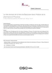 Le rôle éminent de la foire de Beaucaire dans l histoire de la pharmacie en Provence - article ; n°241 ; vol.67, pg 112-117