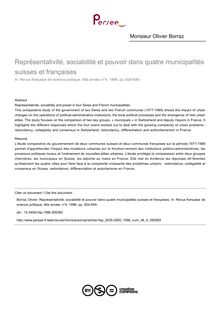 Représentativité, sociabilité et pouvoir dans quatre municipalités suisses et françaises - article ; n°4 ; vol.46, pg 624-649