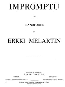 Partition , Impromptu en E minor, lyrique pièces, Lyyrillisiä pianokappaleita (Finnish title) ; Lyrik I