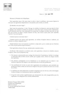 Lettre de Bruno Le Maire à François Hollande sur la crise agricole