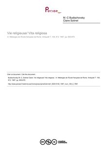 Vie religieuse/ Vita religiosa   ; n°2 ; vol.109, pg 855-879