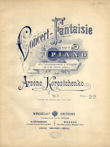 Partition couverture couleur, Concert Fantasy, Op.3, D minor, Koreshchenko, Arseny