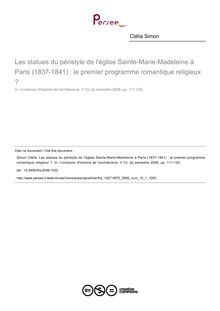 Les statues du péristyle de l église Sainte-Marie-Madeleine à Paris (1837-1841) : le premier programme romantique religieux ? - article ; n°1 ; vol.12, pg 111-120