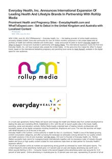 Everyday Health, Inc. Announces International Expansion Of Leading Health And Lifestyle Brands In Partnership With RollUp Media