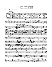 Partition violoncelles / Basses, Symphony No.103, Drum Roll, E♭ Major