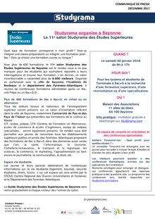Studyrama organise le 11e salon des Études Supérieures à Bayonne le 20 janvier 2018
