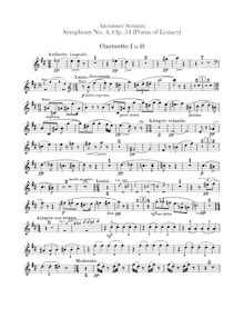 Partition clarinette 1, 2, 3, Symphony No.4, Op.54, Poème de l Extase