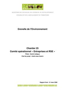 Entreprises et RSE. Grenelle de l environnement - Rapport du Comité opérationnel. COMOP n° 25.