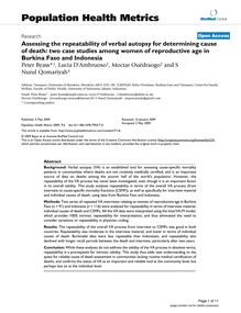 Assessing the repeatability of verbal autopsy for determining cause of death: two case studies among women of reproductive age in Burkina Faso and Indonesia