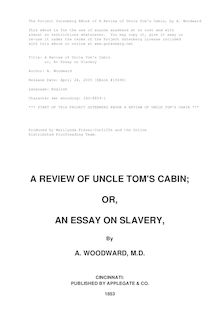 A Review of Uncle Tom s Cabin - or, An Essay on Slavery