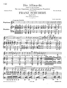 Partition complète, Original key, Die Allmacht, D.852 (Op.79 No.2)