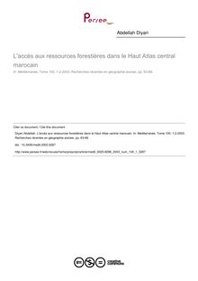 L accès aux ressources forestières dans le Haut Atlas central marocain - article ; n°1 ; vol.100, pg 63-68