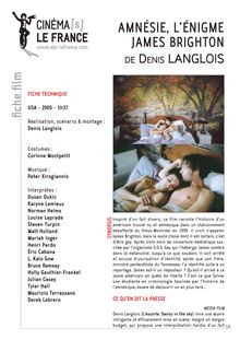 Amnésie, l énigme James Brighton de Denis Langlois