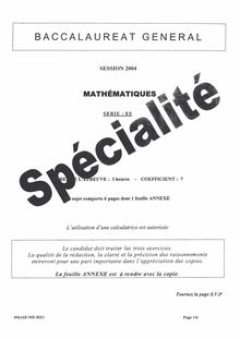 Sujet du bac ES 2004: Mathématique Spécialité