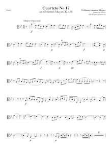 Partition viole de gambe, corde quatuor No.17, Hunt Quartet, B♭ major