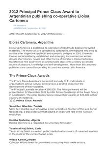 2012 Principal Prince Claus Award to Argentinian publishing co-operative Eloísa Cartonera