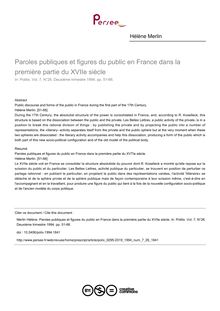 Paroles publiques et figures du public en France dans la première partie du XVIIe siècle - article ; n°26 ; vol.7, pg 51-66