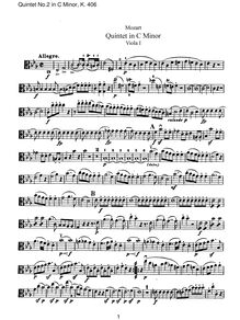 Partition viole de gambe I, corde quintette No.2, C minor, Mozart, Wolfgang Amadeus