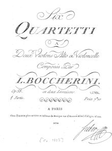 Partition violon 1, 6 corde quatuors, G.242-247 (Op.58), Boccherini, Luigi