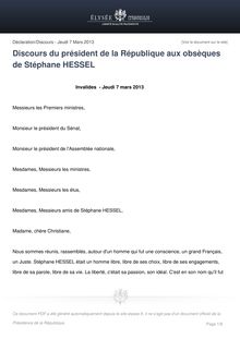 Discours de François Hollande aux obsèques de Stéphane Hessel