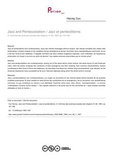 Jazz and Pentecostalism / Jazz et pentecôtisme. - article ; n°1 ; vol.84, pg 181-188