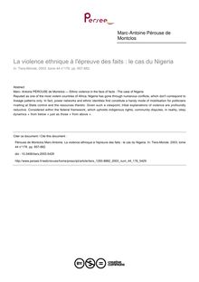 La violence ethnique à l épreuve des faits : le cas du Nigeria - article ; n°176 ; vol.44, pg 857-882