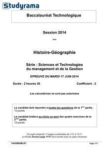 Sujet Bac STMG Histoire - Géographie  2014