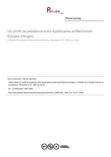 Un conflit de préséance entre Apothicaires et Marchands-Epiciers d Angers - article ; n°57 ; vol.16, pg 34-35