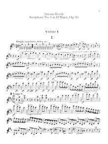 Partition violons I, Symphony No.6, Symfonie č.6, D major, Dvořák, Antonín