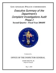 Complaint Audit Executive Summary - 05-03-05