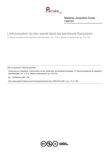 L ethnicisation du lien social dans les banlieues françaises - article ; n°2 ; vol.17, pg 123-138