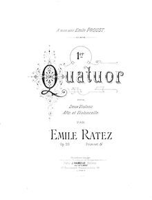 Partition violon 2, corde quatuor No.1, Op.20, A major, Ratez, Emile Pierre