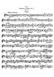 Partition de violon, Student Concerto No.5 pour violon et Piano, Op.22