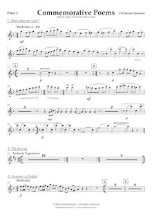 Partition flûte 2, Commemorative poèmes, Janssen, Christiaan