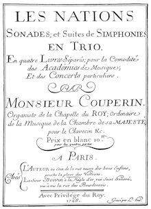 Partition Basse chifrée (figured basse) , partie, Les Nations, Sonades et suites de simphonies en trio