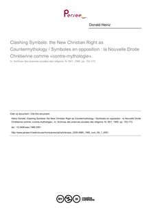 Clashing Symbols: the New Christian Right as Countermythology / Symboles en opposition : la Nouvelle Droite Chrétienne comme «contre-mythologie». - article ; n°1 ; vol.59, pg 153-173