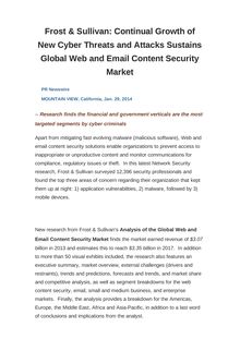 Frost & Sullivan: Continual Growth of New Cyber Threats and Attacks Sustains Global Web and Email Content Security Market