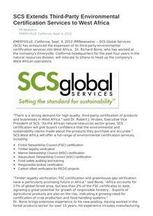 SCS Extends Third-Party Environmental Certification Services to West Africa