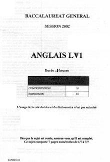 Anglais LV1 2002 Scientifique Baccalauréat général