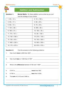 Grade 4 Maths Workbook: Addition & Subtraction