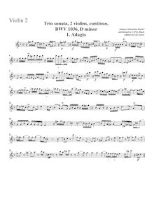 Partition violon 2, Trio Sonata, D minor, Bach, Carl Philipp Emanuel