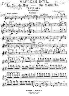 Partition violons I, May nuit, Mайская Ночь, Rimsky-Korsakov, Nikolay