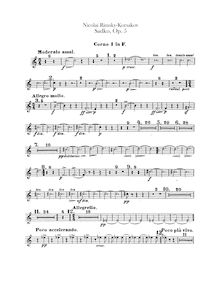Partition cor 1, 2, 3, 4 (F), Sadko, Садко ; Episode from the Legend of Sadko (Эпизод из былини о Садко) ; Musical picture (Музыкальная картина) ; Tableau musical